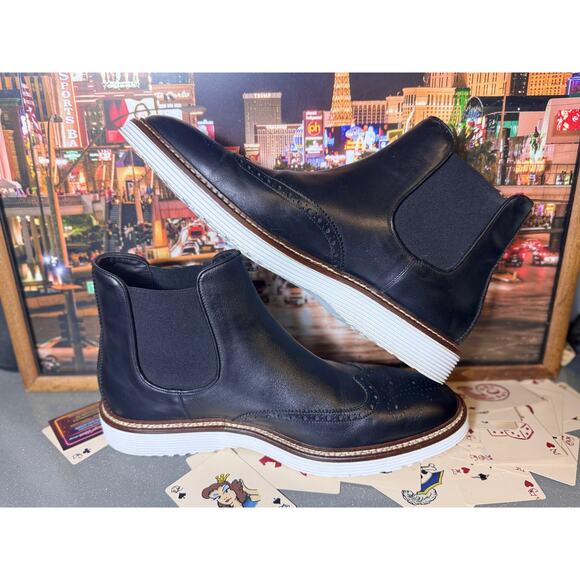 Johnston & Murphy Collection Chelsea Wingtip Boots Black Leather Italy Mens 10M main image 11
